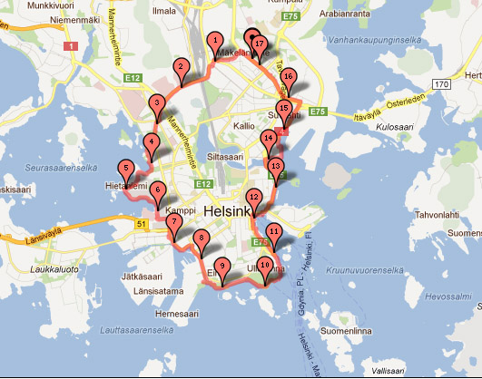 Vi ringade in Helsingfors på kartan
